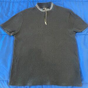 Zara Man Ribbed Half-Zip Short Sleeve Top – Black (Size M)